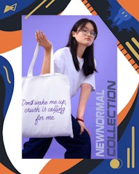 a woman holding a tote bag with the words don't wake me up