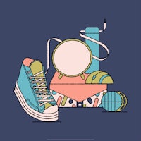 an illustration of a pair of sneakers and a pair of shoes