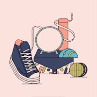 an illustration of a pair of sneakers and a ball