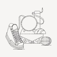 a line drawing of a pair of shoes and a pair of boots