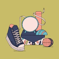 an illustration of a pair of sneakers and a pair of shoes