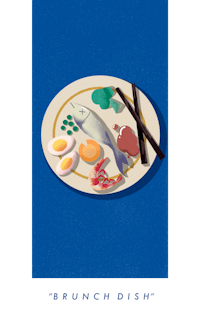 a poster for brunch dish on a blue background